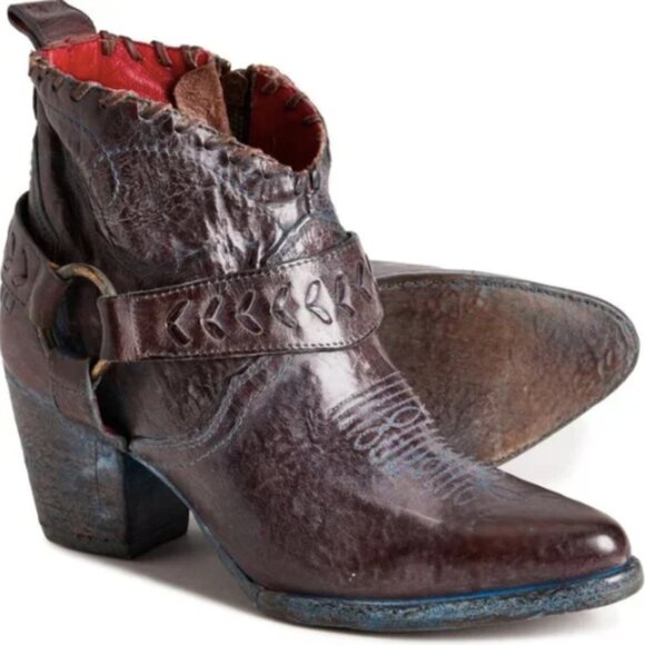 New BED STU Bedstu Tania Teak Rustic Western Harness Leather Ankle Boots 9 /40 - Picture 1 of 17